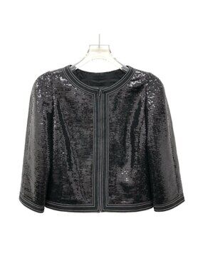 Chanel Black Sequin-Embellished Crew-Neck Jacket